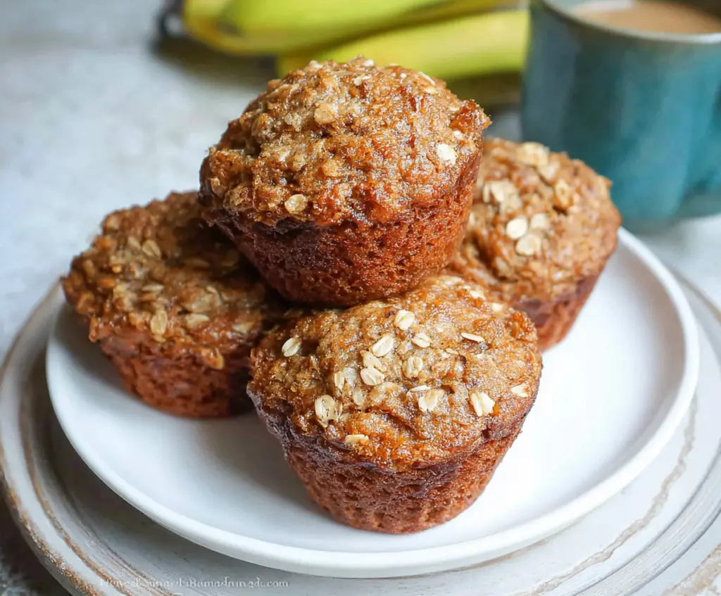 Delicious homemade banana oat muffins fresh out of the oven, perfect for breakfast or snack time.