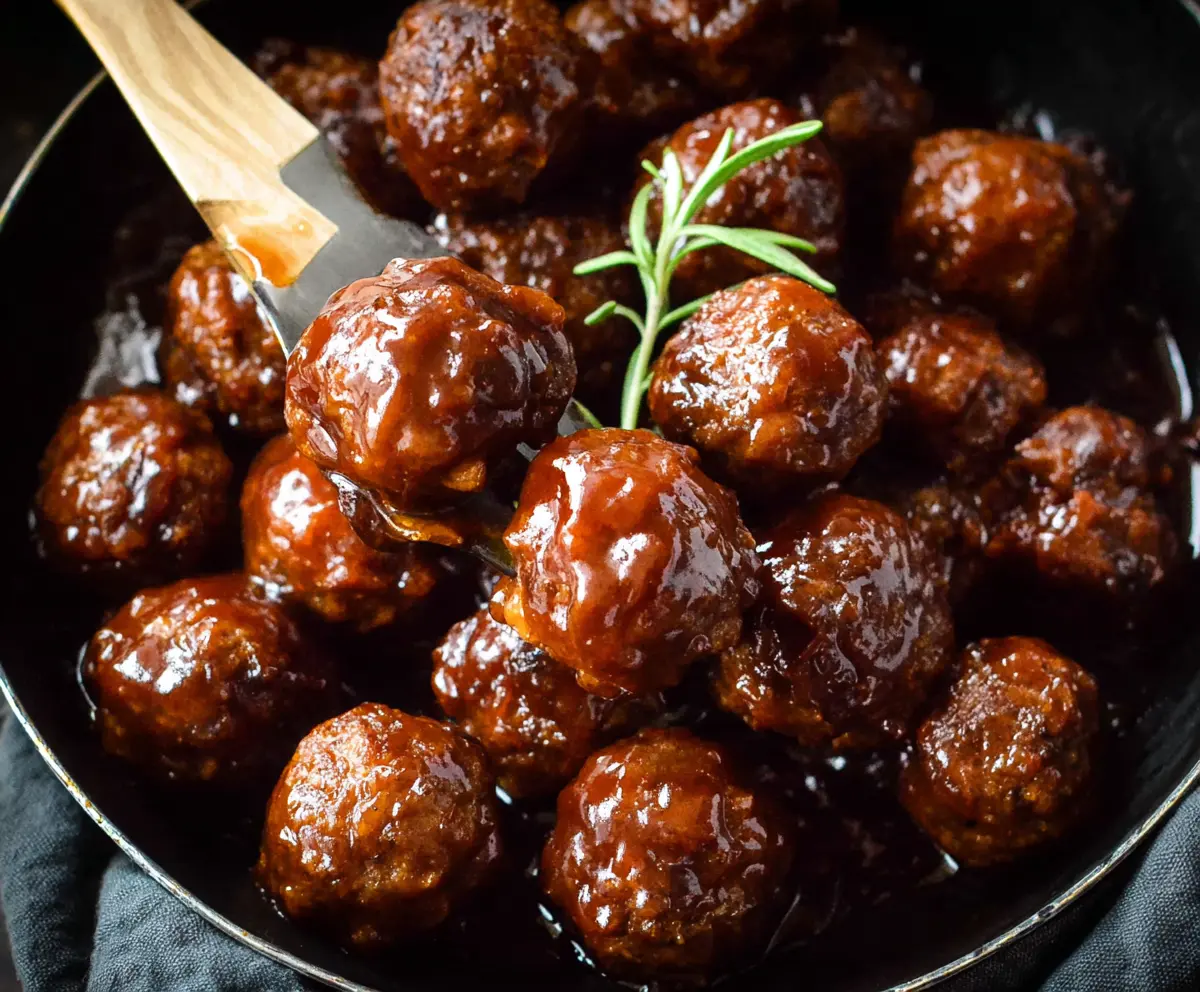 Delicious bourbon honey BBQ meatballs served on a platter, perfect for parties and gatherings.