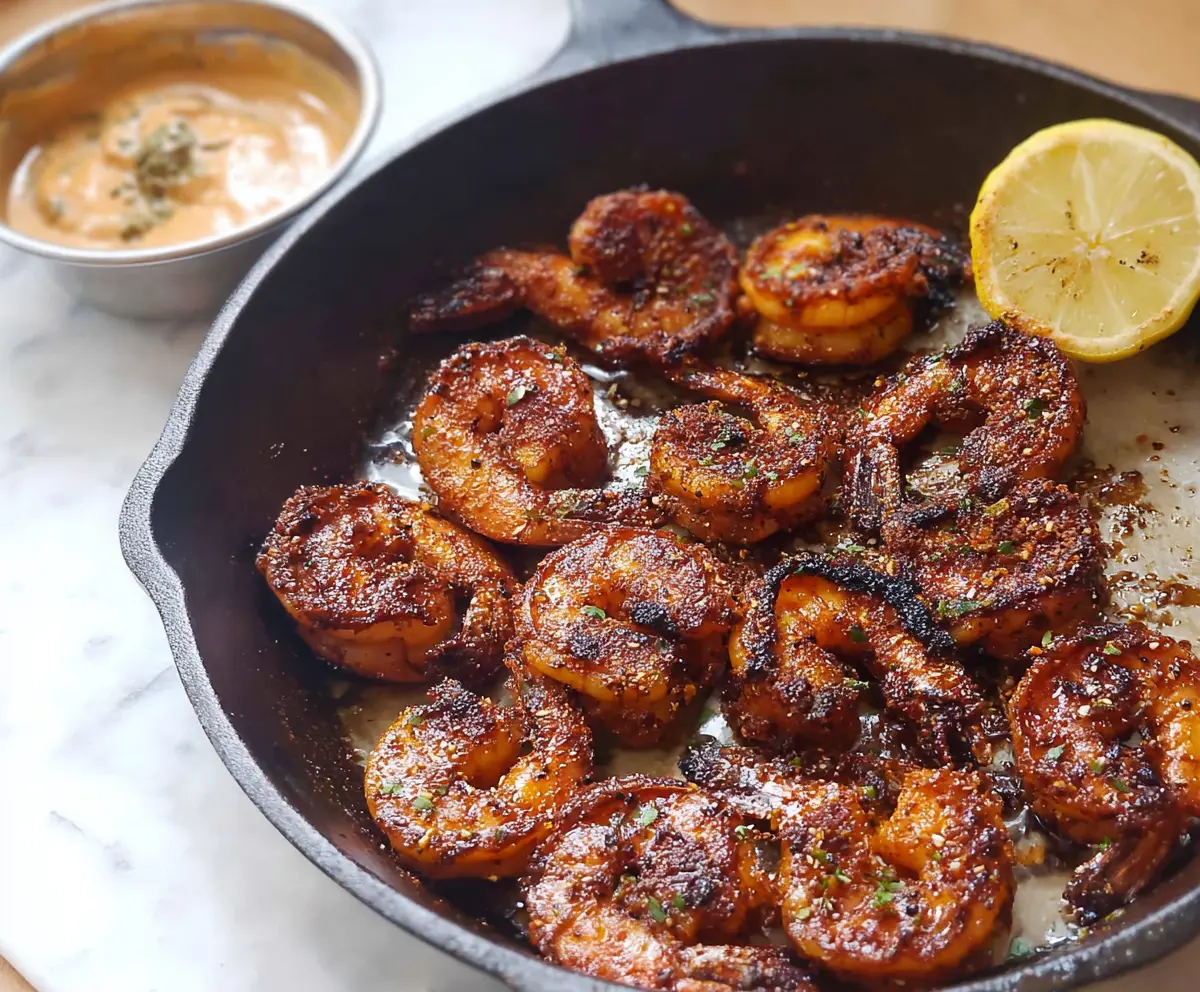 Delicious Cajun Blackened Shrimp dish served on a plate with vibrant spices.