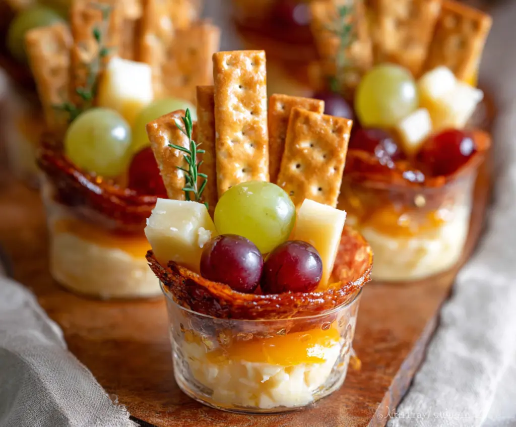 Delicious cheese and crackers cups served as a savory appetizer or snack.