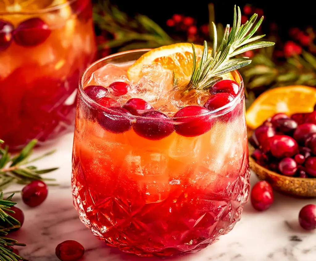 Festive Christmas Punch in a decorative glass bowl with colorful garnishes for holiday celebration.