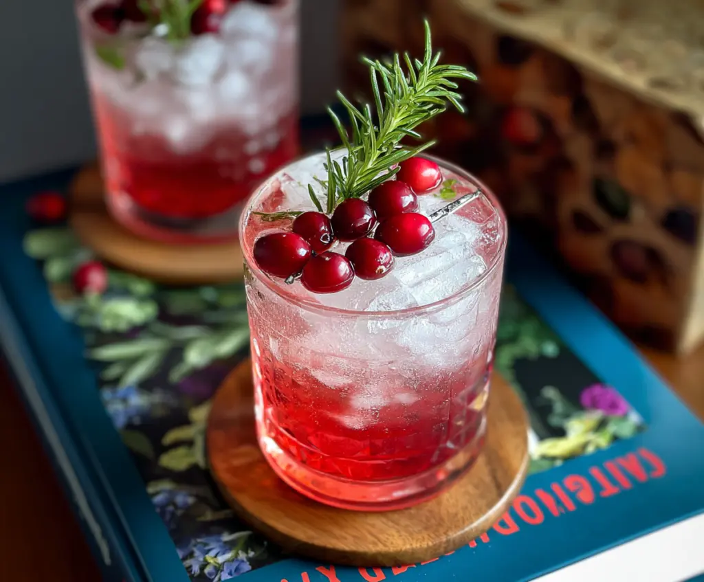 Refreshing Cranberry Gin and Tonic cocktail garnished with fresh cranberries and lime slice