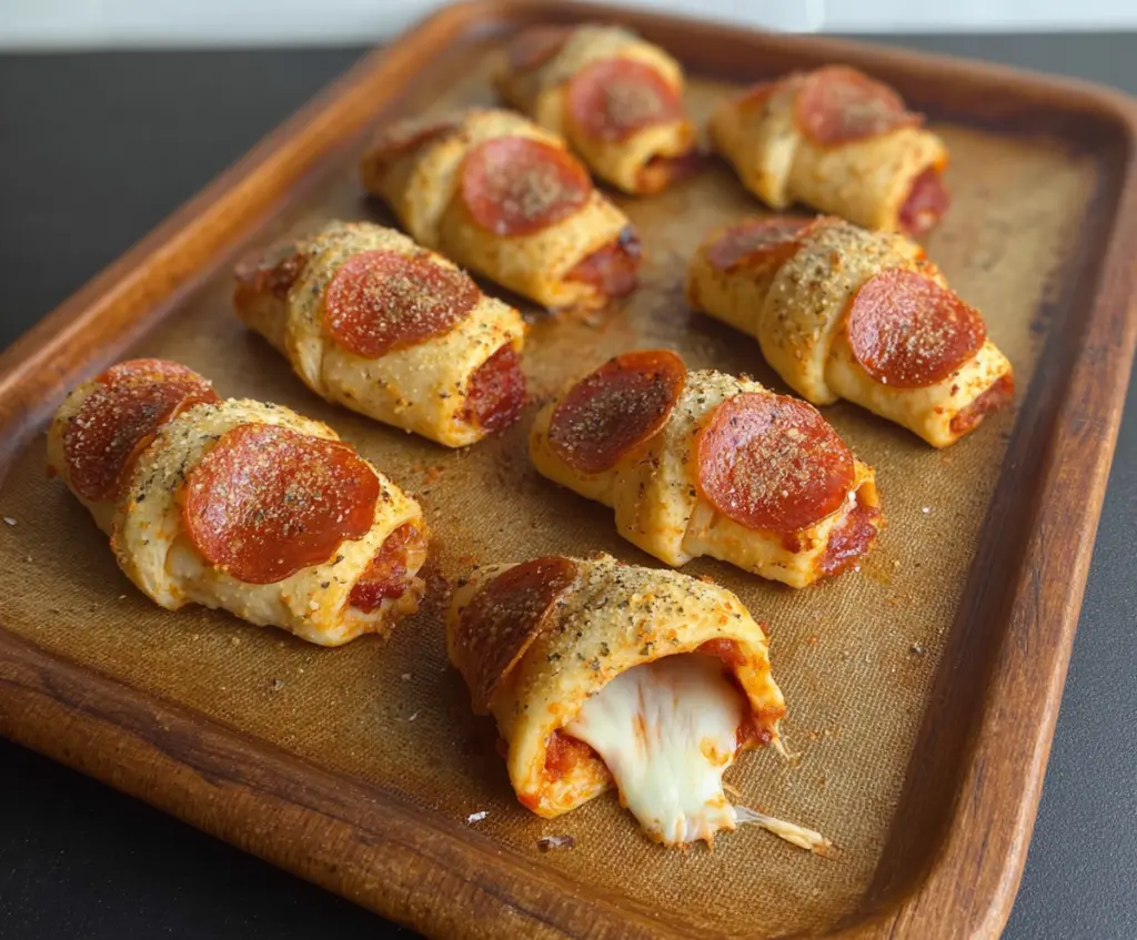 Delicious crescent pizza rolls with melted cheese and savory toppings ready to serve.