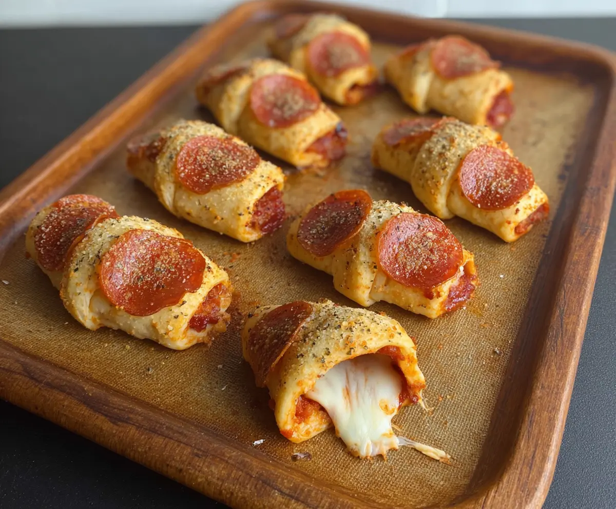 Delicious crescent pizza rolls with melted cheese and savory toppings ready to serve.
