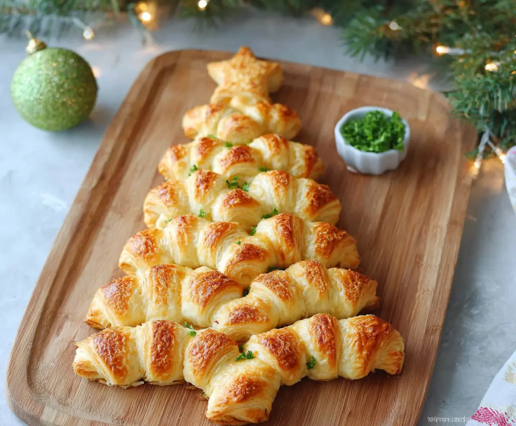 Festive Crescent Roll Christmas Tree decorated with colorful toppings for holiday celebration