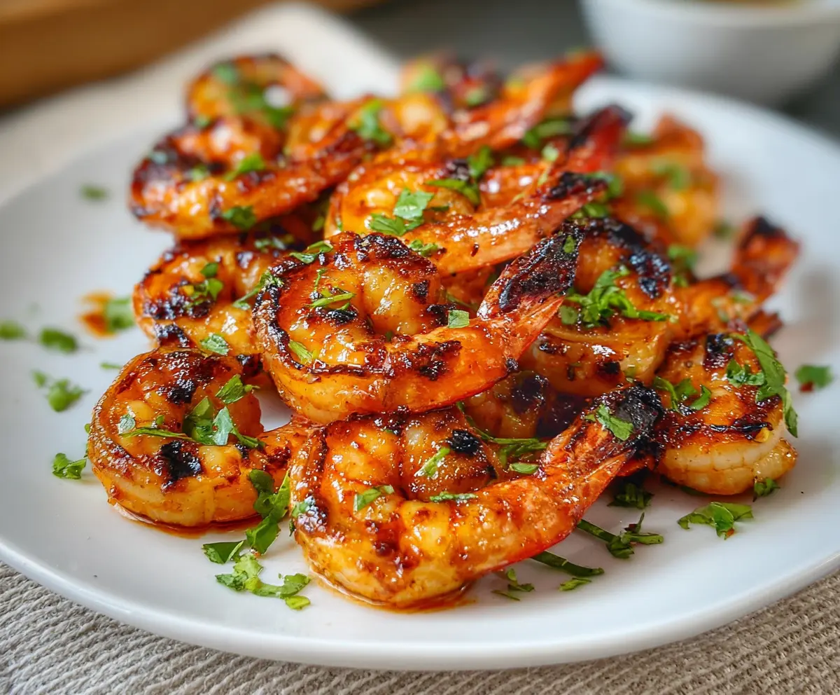 Delicious grilled spicy shrimp served on a plate, perfect for seafood lovers.