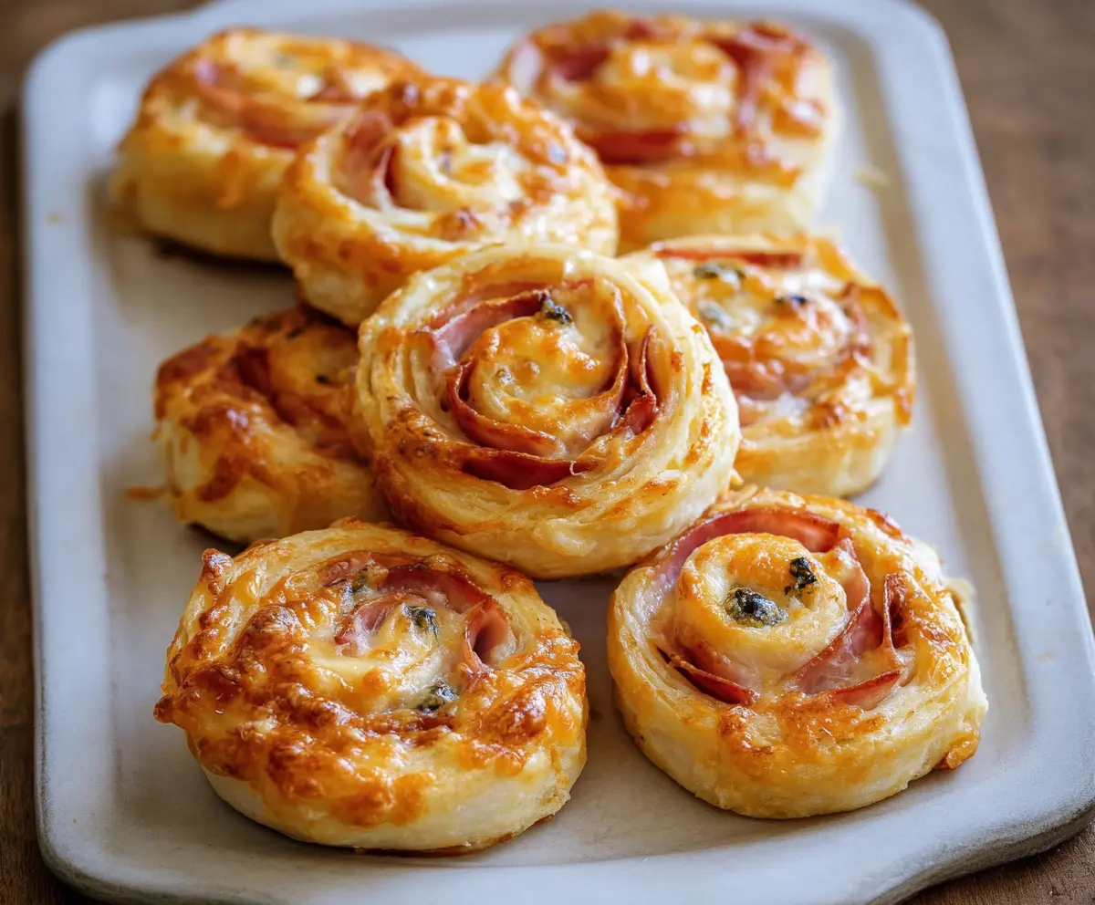 Delicious ham and cheese pinwheels baked to perfection, perfect as appetizers or snacks.