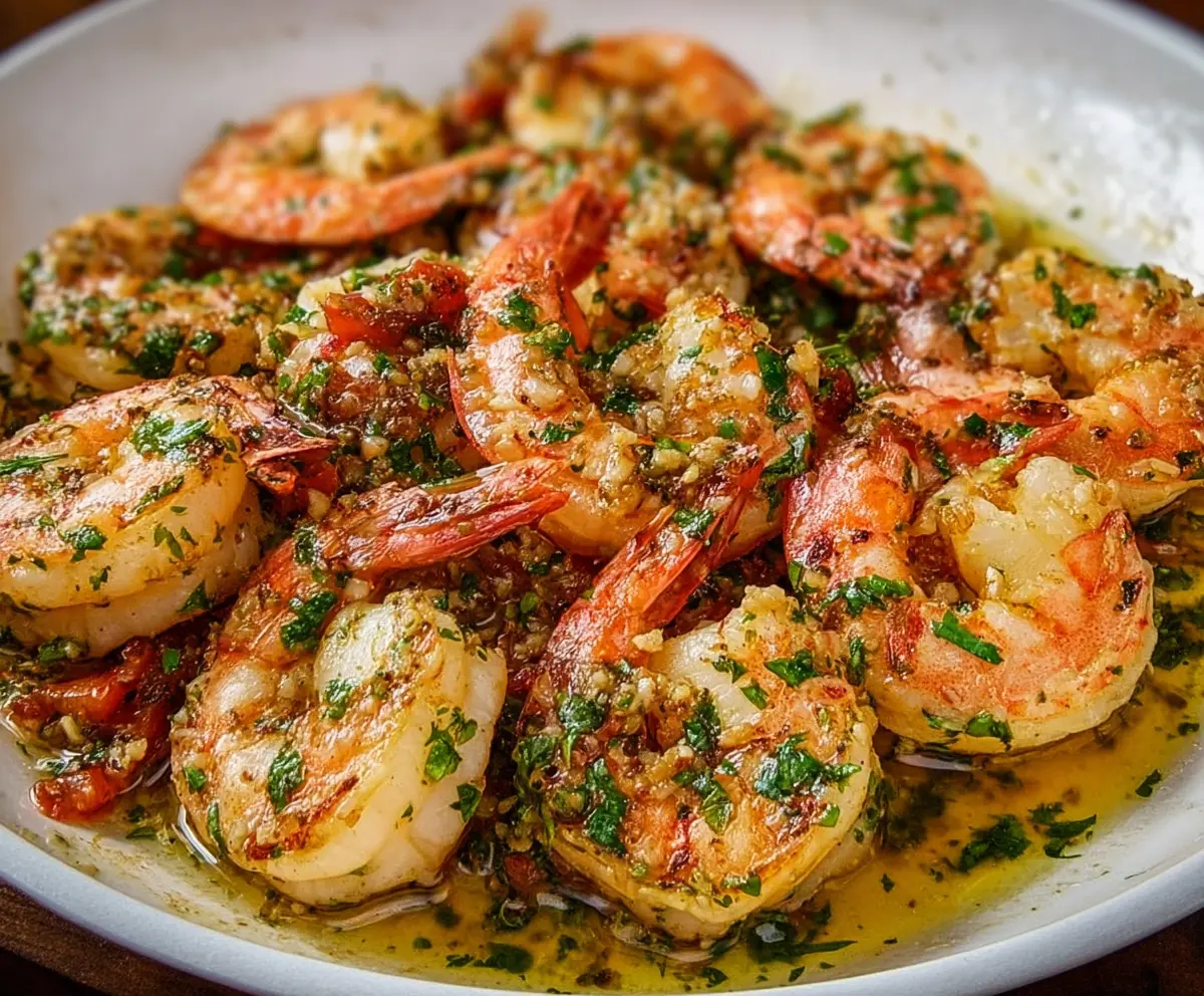 Delicious Lobster and Shrimp Scampi served on a plate with fresh herbs.