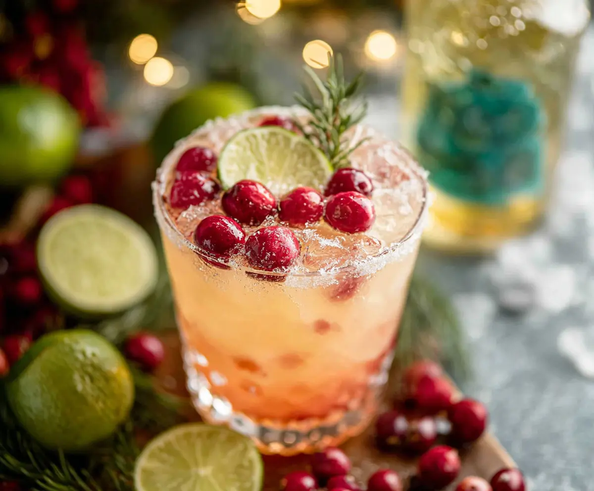 Festive Mistletoe Margarita cocktail garnished with fresh mint and mistletoe leaves for holiday celebration.