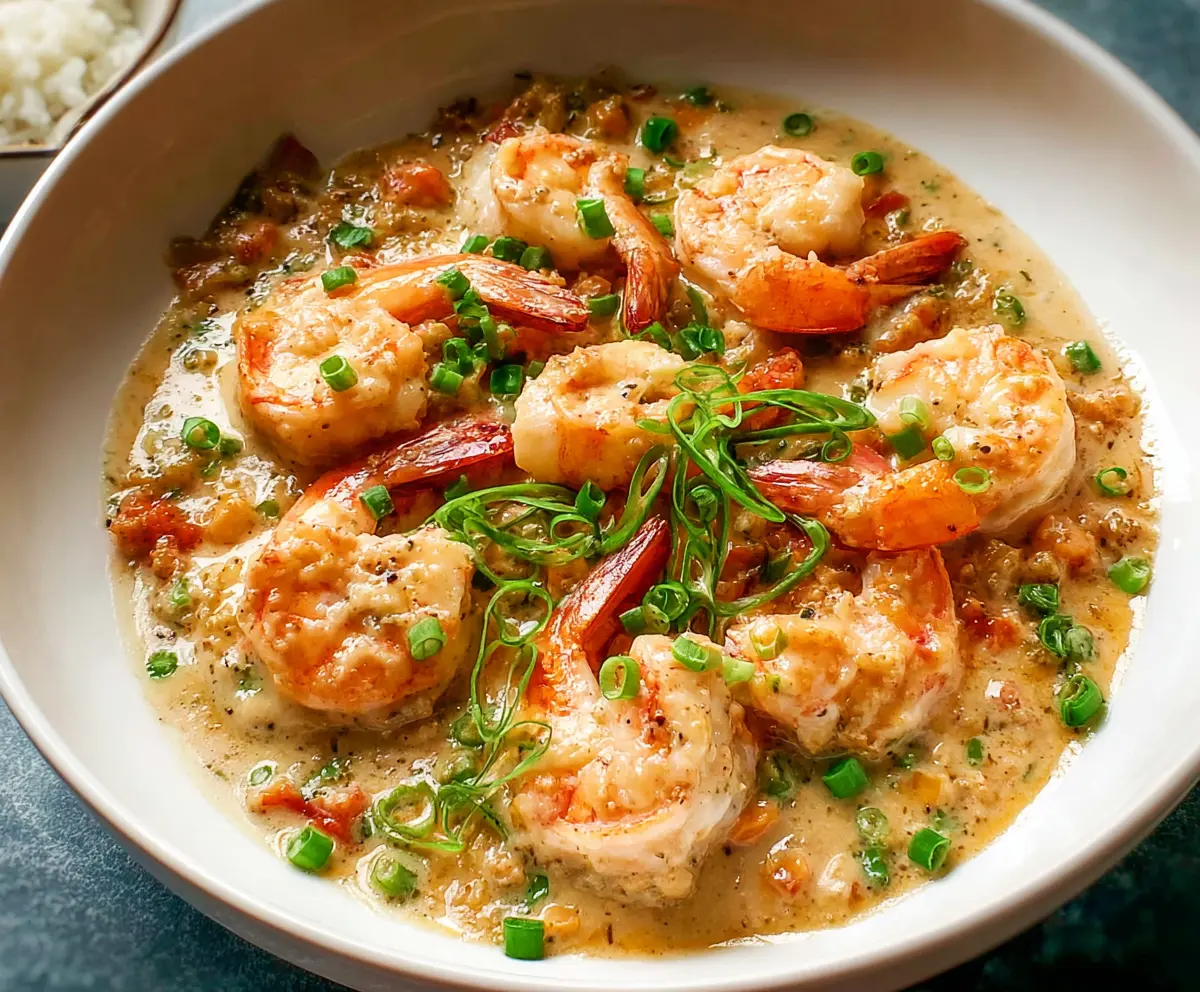 Delicious shrimp with rich lobster sauce served on a plate, perfect for seafood lovers