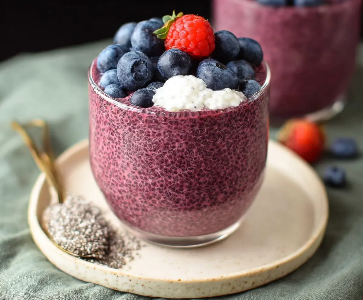 DeliciousBerryChiaSeedPudding topped with fresh berries for a healthy snack