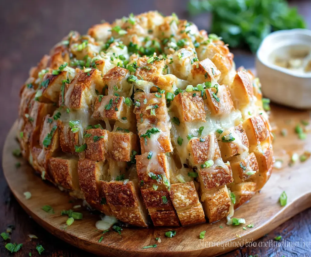 Delicious Bloomin Onion Pull Apart Bread with crispy golden crust and gooey cheesy filling.