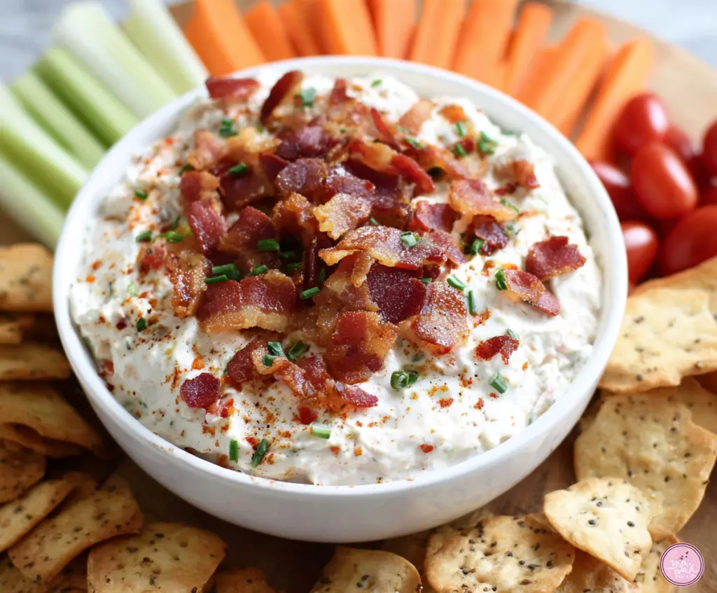 Delicious BLT dip with cream cheese, perfect for parties and gatherings.