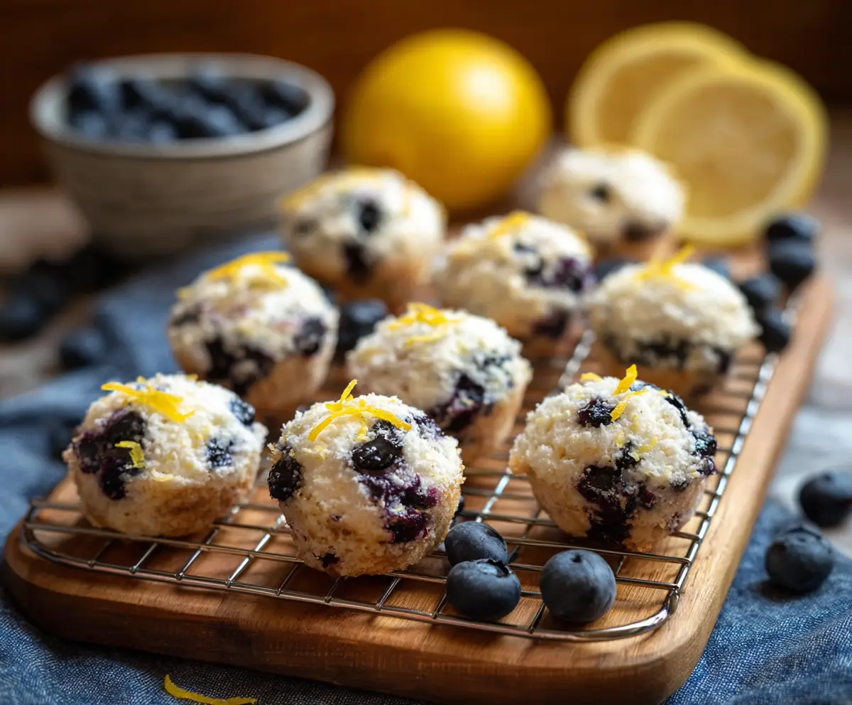 Delicious blueberry and lemon zest cottage cheese bites garnished with fresh blueberries and lemon peel.
