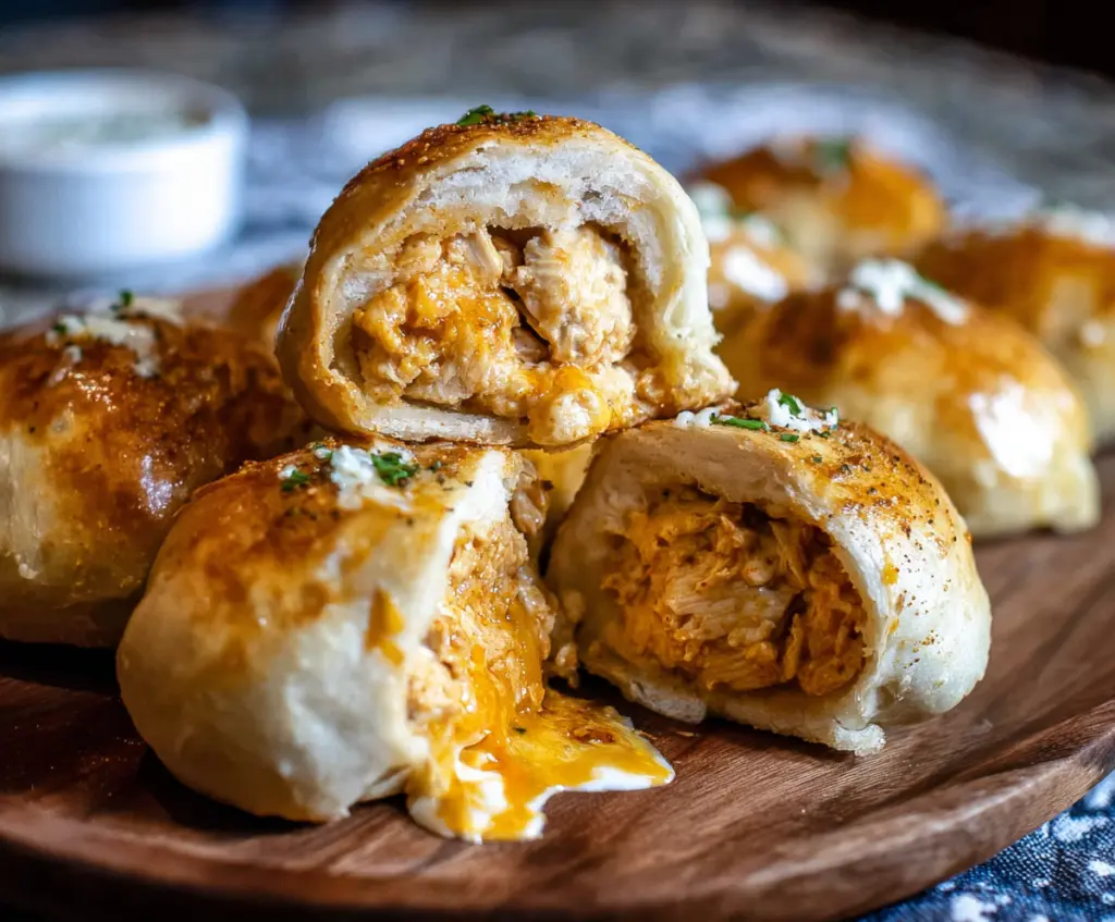 Delicious Buffalo Chicken Bombs in a baking dish, featuring spicy chicken filling wrapped in crispy breading.