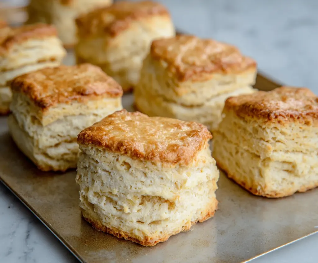 Golden brown buttermilk sourdough freezer biscuits fresh out of the oven, perfect for breakfast or snacks.