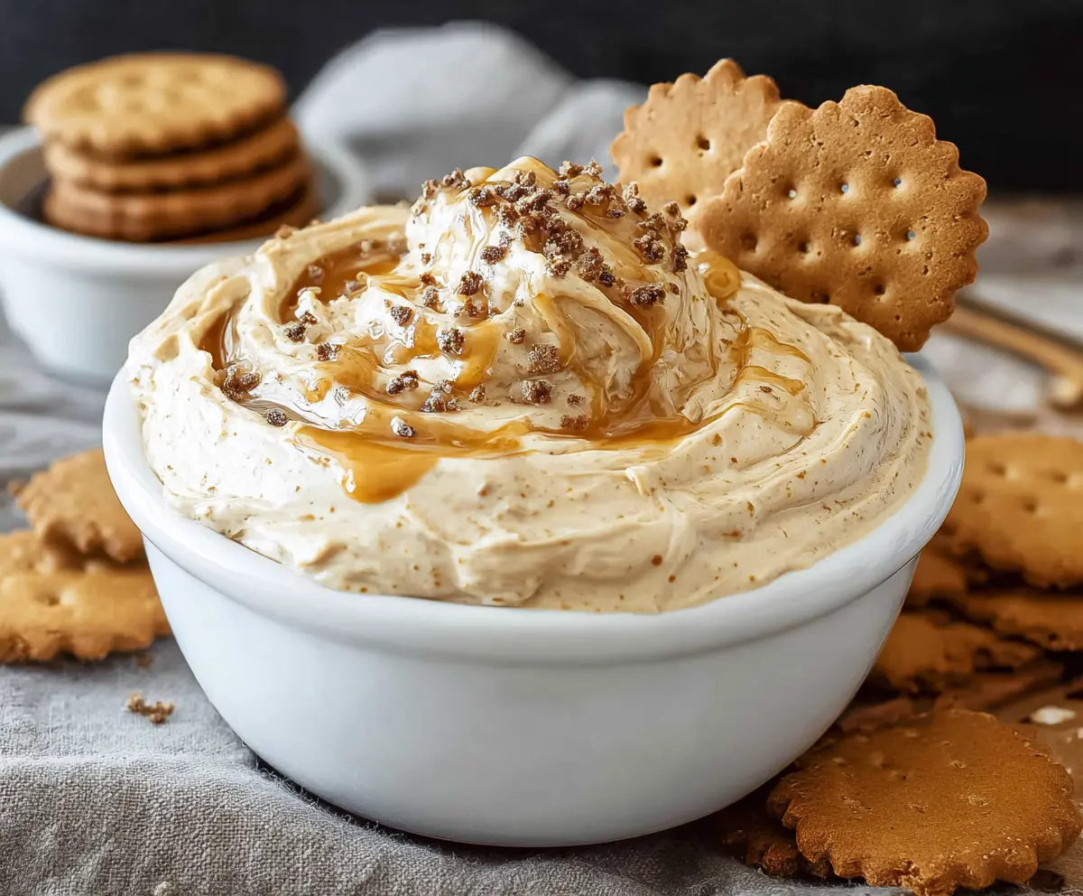 Creamy cookie butter dip served with cookies for a delicious dessert treat.