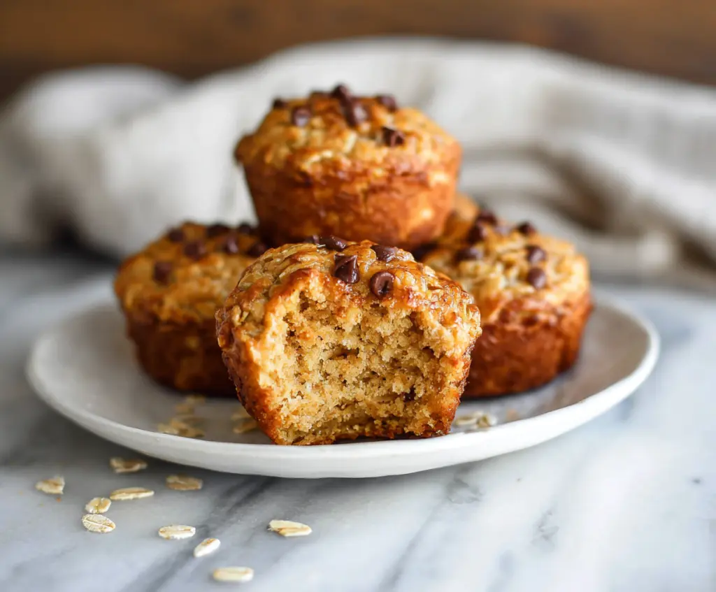 Healthy cottage cheese oatmeal blender muffins fresh out of the oven, perfect for a nutritious breakfast.