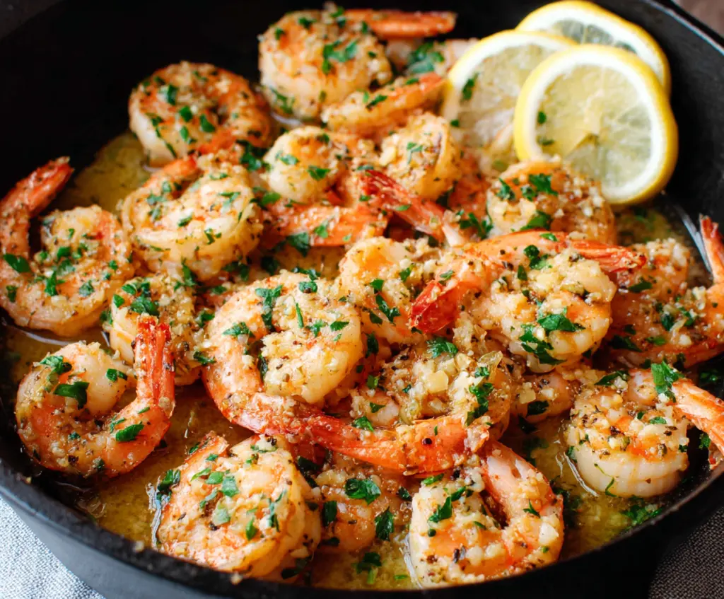 Delicious garlic butter lemon shrimp served on a plate, perfect for seafood lovers