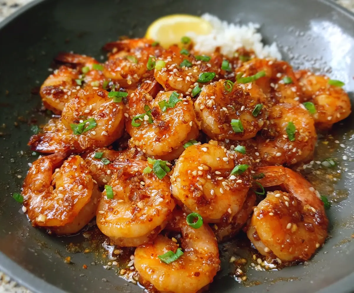 Delicious Ginger Honey Glazed Shrimp served on a plate with fresh herbs