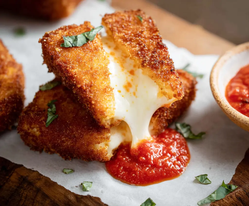 Delicious Mozzarella Carrozza cheese-filled fried sandwich on a plate