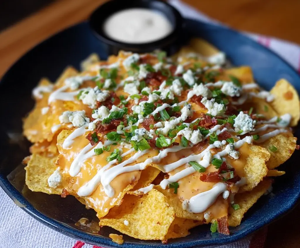 Delicious Ohio Nachos topped with cheese, jalapenos, and fresh ingredients on a colorful plate.