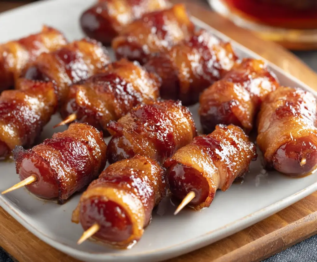 Delicious brown sugar bacon-wrapped little smokies grilled to perfection for a savory appetizer.