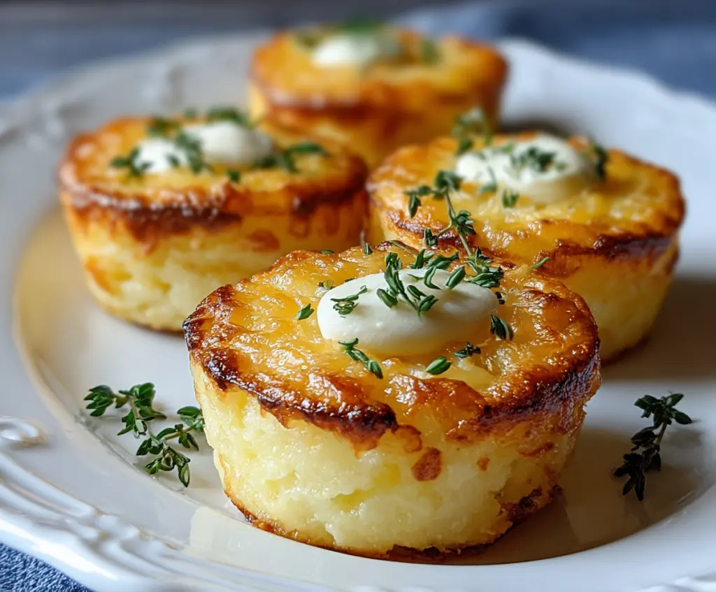 Delicious cheesy mashed potato puffs served on a plate with a golden crust and melted cheese topping.