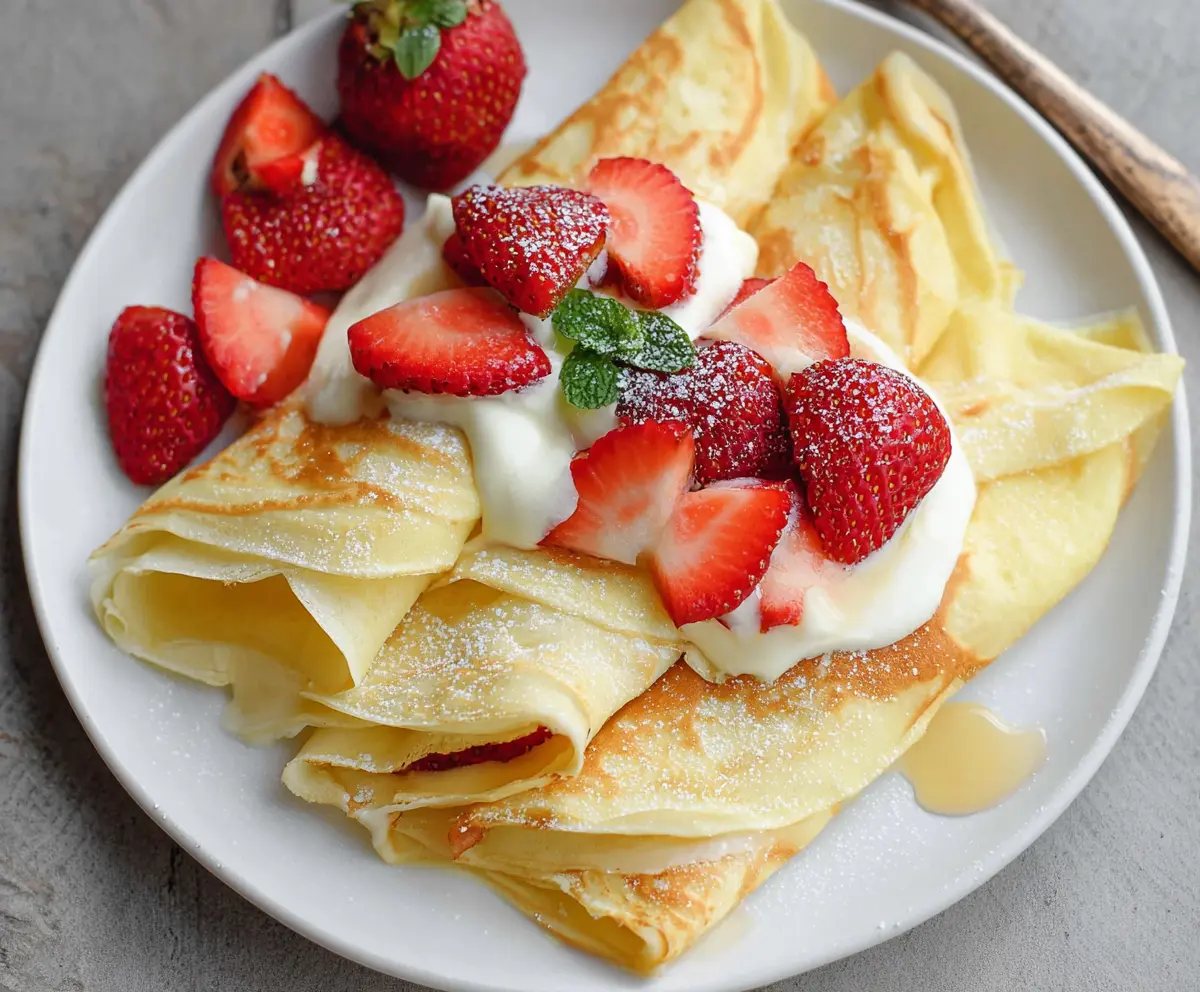 Delicious cottage cheese crepes served with fresh fruit for a healthy breakfast
