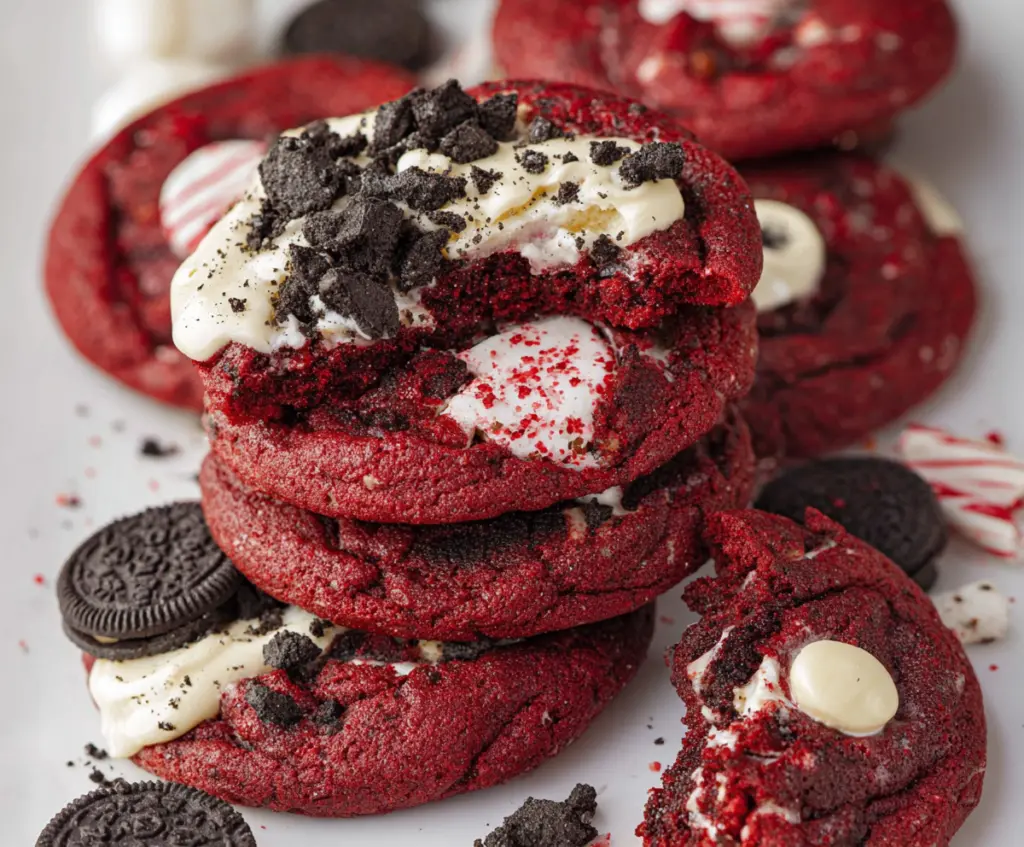 Delicious crushed Oreo and red velvet cookies on a plate, perfect for dessert or snack.