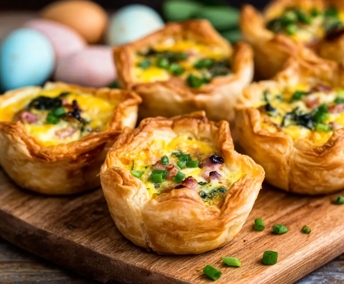 Delicious Easter Puff Pastry Quiche Cups filled with vegetables and cheese, perfect for holiday brunch.