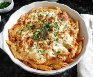 Creamy four cheese pasta served on a rustic plate, showcasing melted cheese blend and golden pasta.