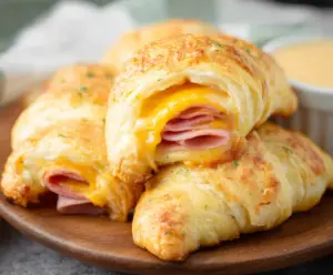 Delicious ham and cheese crescent rolls crispy baked snacks.