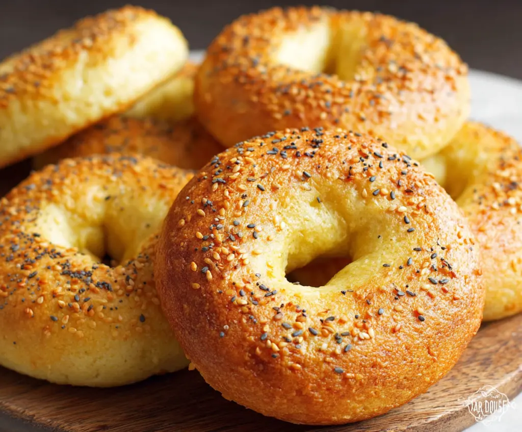 Delicious homemade keto bagels with sesame seeds on top, perfect for low-carb breakfast