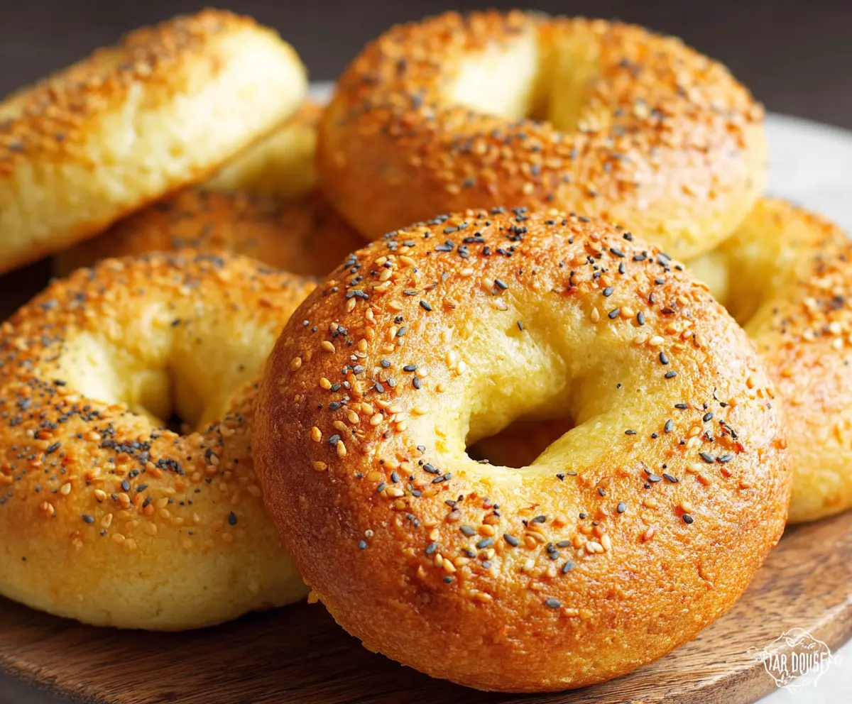 Delicious homemade keto bagels with sesame seeds on top, perfect for low-carb breakfast