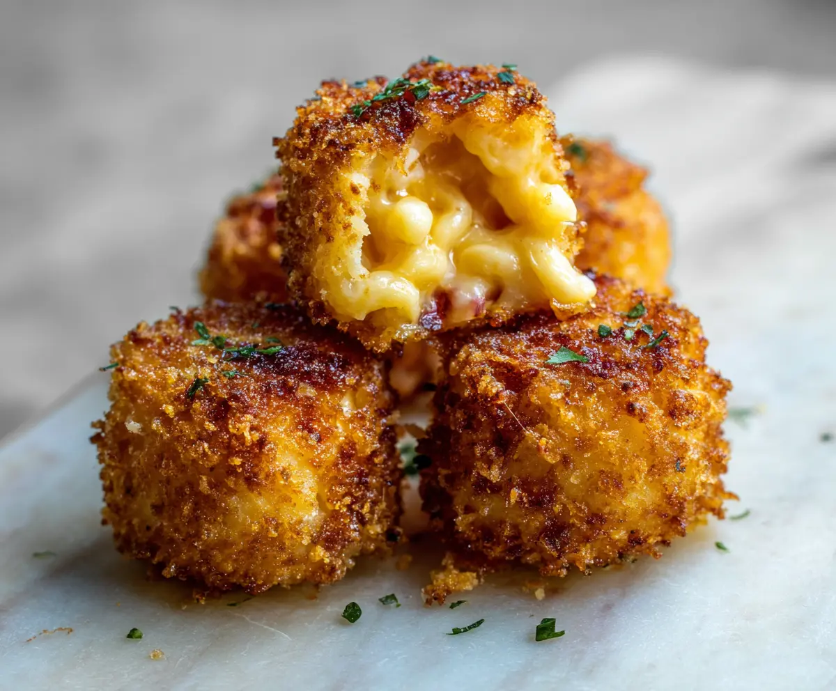 Savory macaroni and cheese bites served on a plate, perfect for snacks and parties
