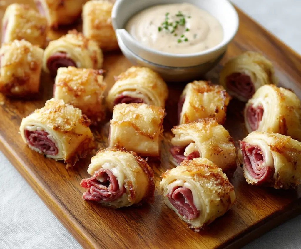Delicious Mini Reuben Bites with corned beef, sauerkraut, Swiss cheese, and rye bread bites.