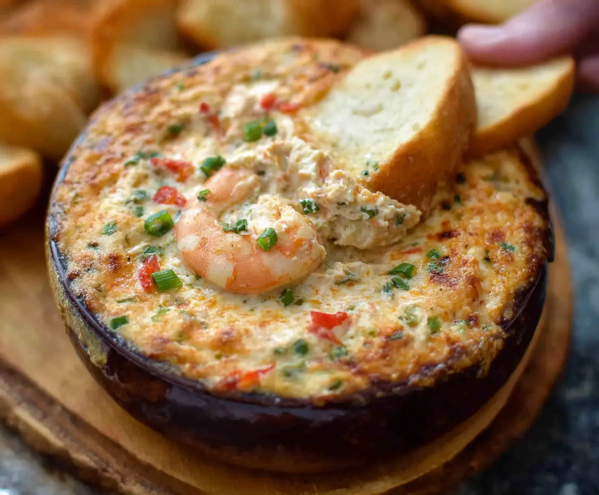 Creamy Spicy Louisiana Shrimp Dip served with fresh vegetables and crackers.