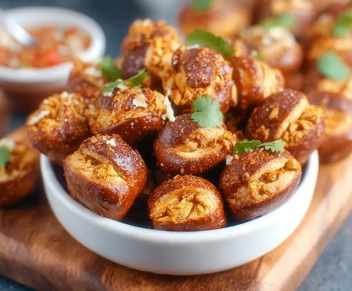 Delicious Taco Pretzel Bites with seasoned meat and melted cheese served as a savory snack.