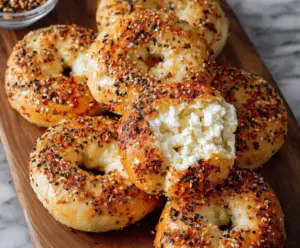 Easy 3 ingredient air fryer cottage cheese bagels on a plate, perfect for healthy breakfast.