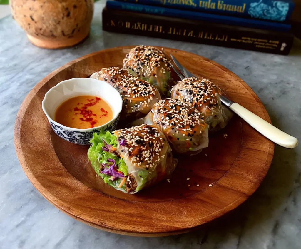 Delicious Big Mac Rice Paper Rolls filled with beef, lettuce, cheese, and special sauce showcasing a fusion snack.