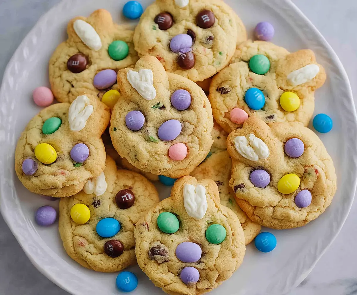 Delicious Easter Bunny M&M's Cookies with colorful chocolate candies perfect for spring celebrations