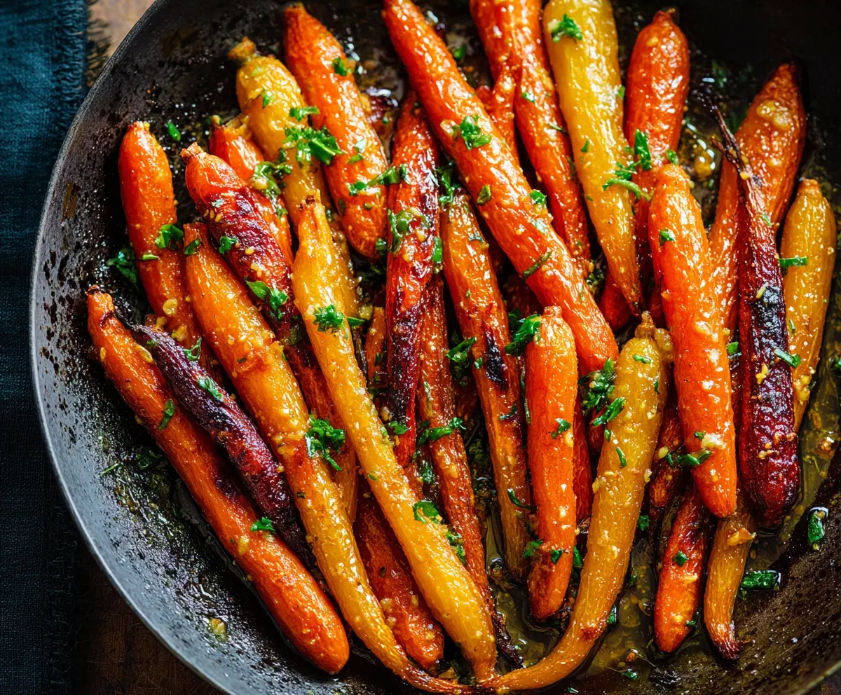 Delicious honey garlic roasted carrots served on a plate