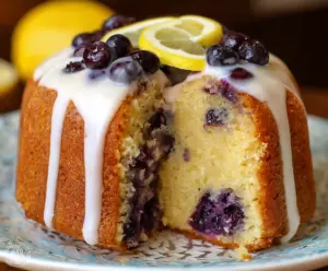 Delicious Lemon Blueberry Bundt Cake with fresh blueberries and lemon glaze