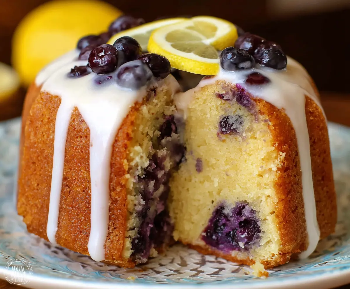 Delicious Lemon Blueberry Bundt Cake with fresh blueberries and lemon glaze