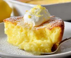 Delicious lemon pudding cake with a moist, fluffy texture and a zesty lemon flavor.