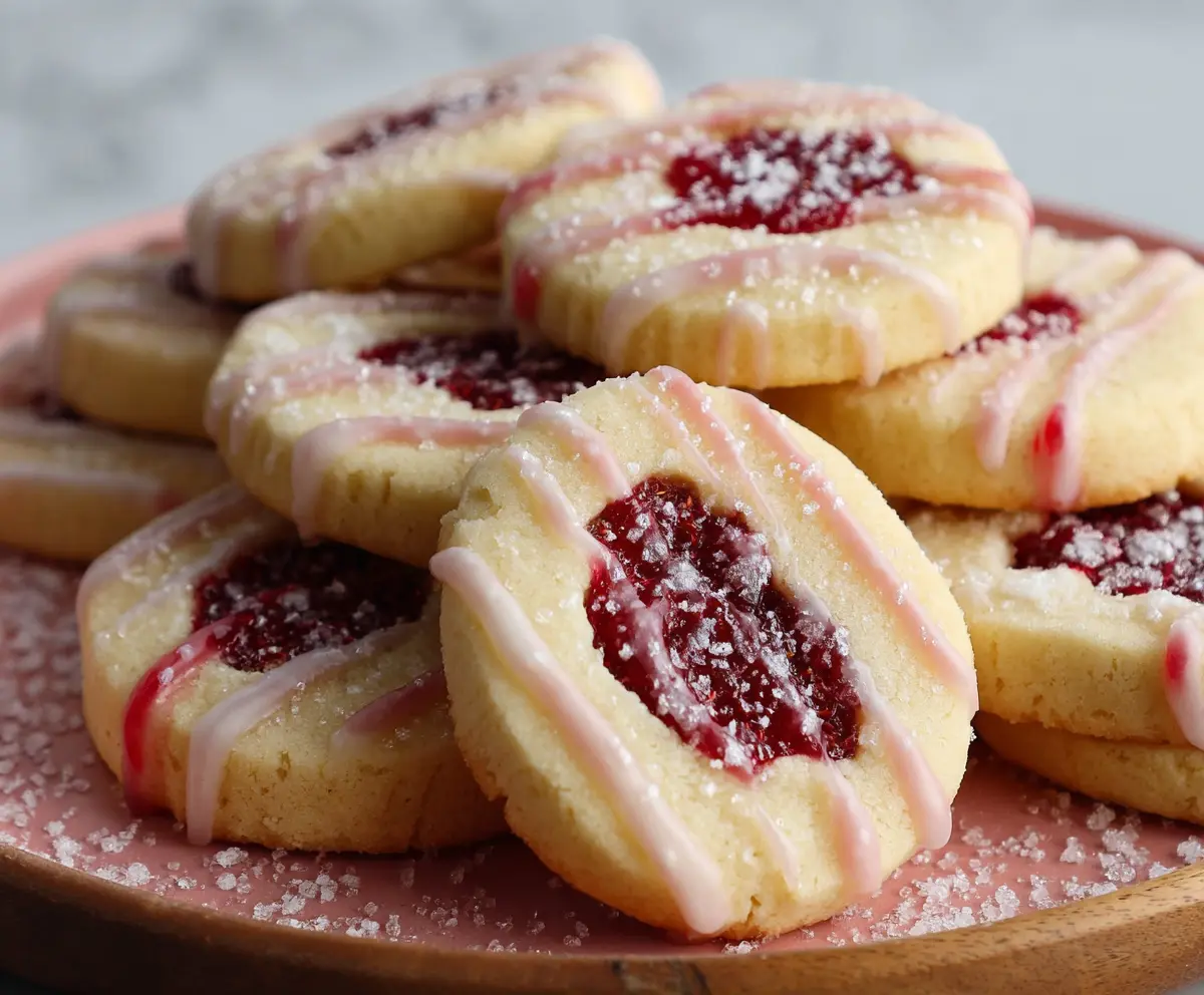 Delicious Raspberry Shortbread Cookies with vibrant red berries on a rustic plate
