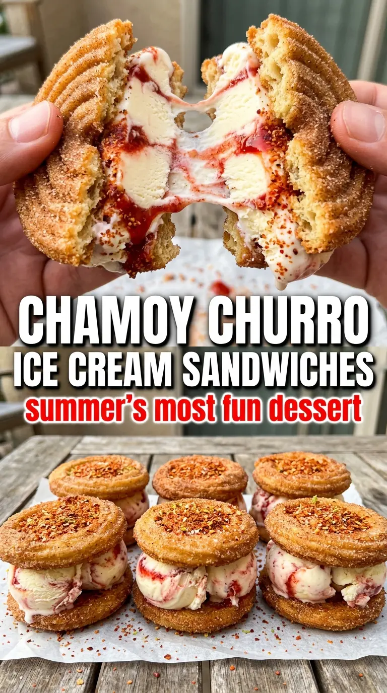 Chamoy churro ice cream sandwiches crispy cinnamon-sugar tangy