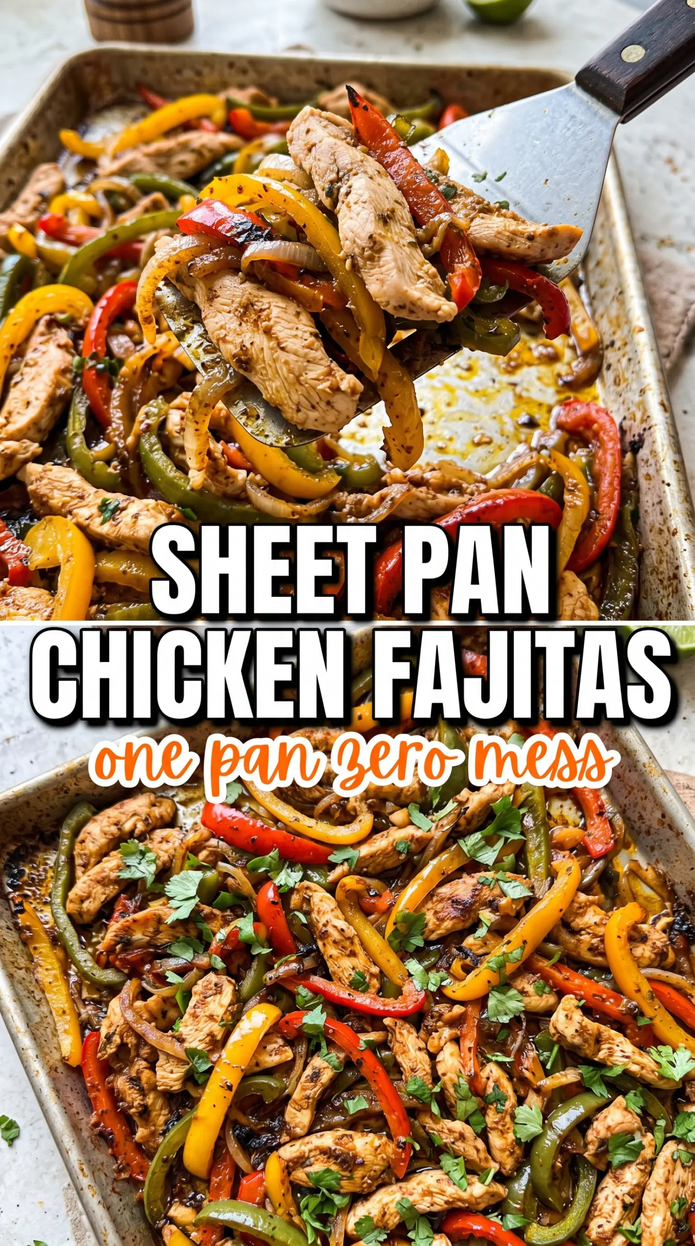 Sheet pan chicken fajitas charred colorful