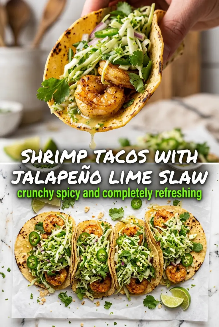 Shrimp Tacos with Jalapeño Lime Slaw